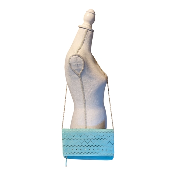 Urban Expressions Turquoise Vegan Crossbody Fold over Purse Clutch - Picture 1 of 11